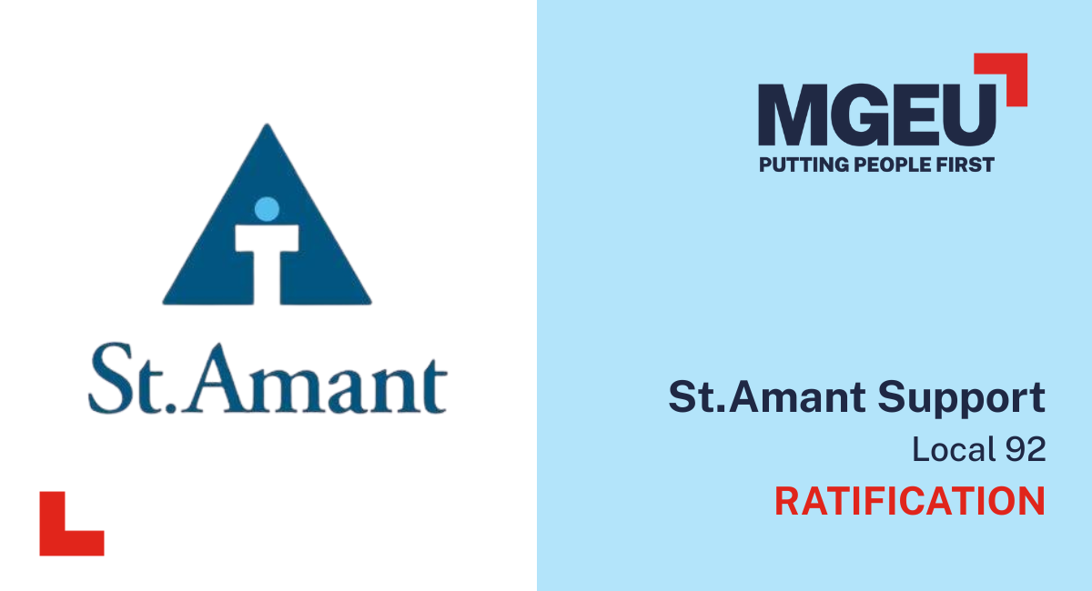 St.Amant logo. Text says, "St.Amant Support Local 92 Ratification."
