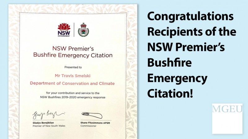Congratulations recipients of NSW Premier’s Bushfire Emergency Citation
